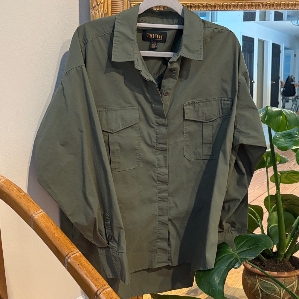 Truth by Republic Woman’s Olive Green Button-Down Utility Shirt